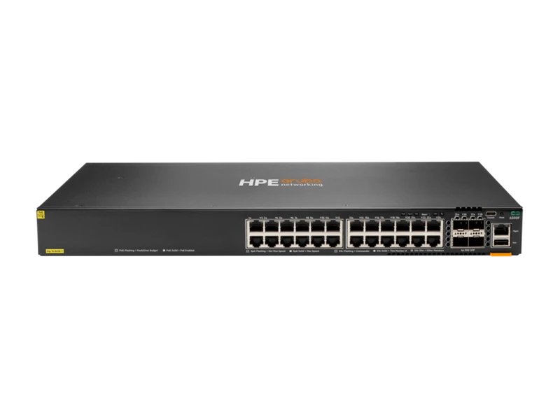 HPE Aruba Networking CX 6300F 24‑port 1GbE Class 4 PoE and 4‑port SFP56 Switch | JL666A